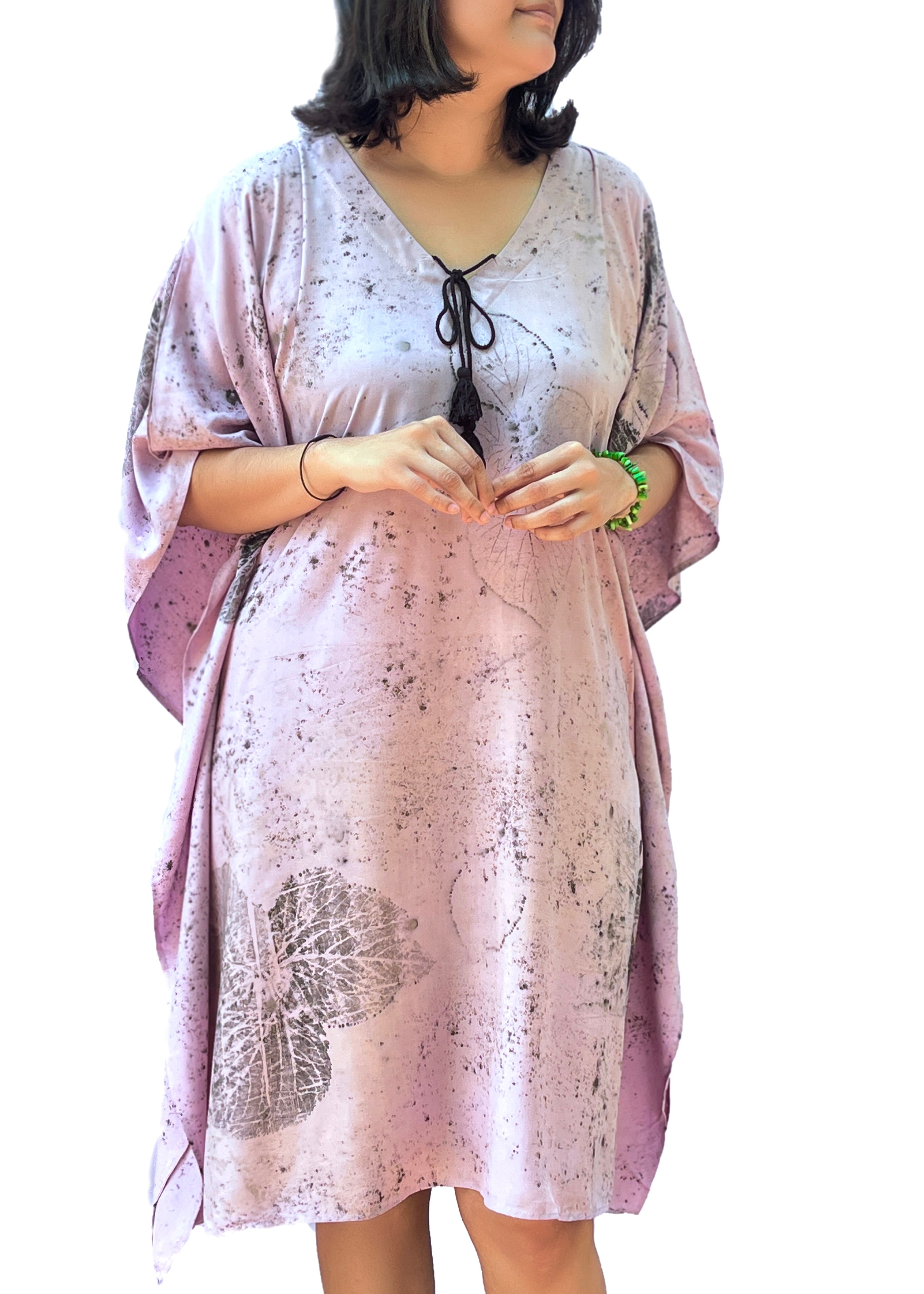 Coleus Breeze Cotton Kaftan – Hand-Dyed with Leaves &amp; Spikes