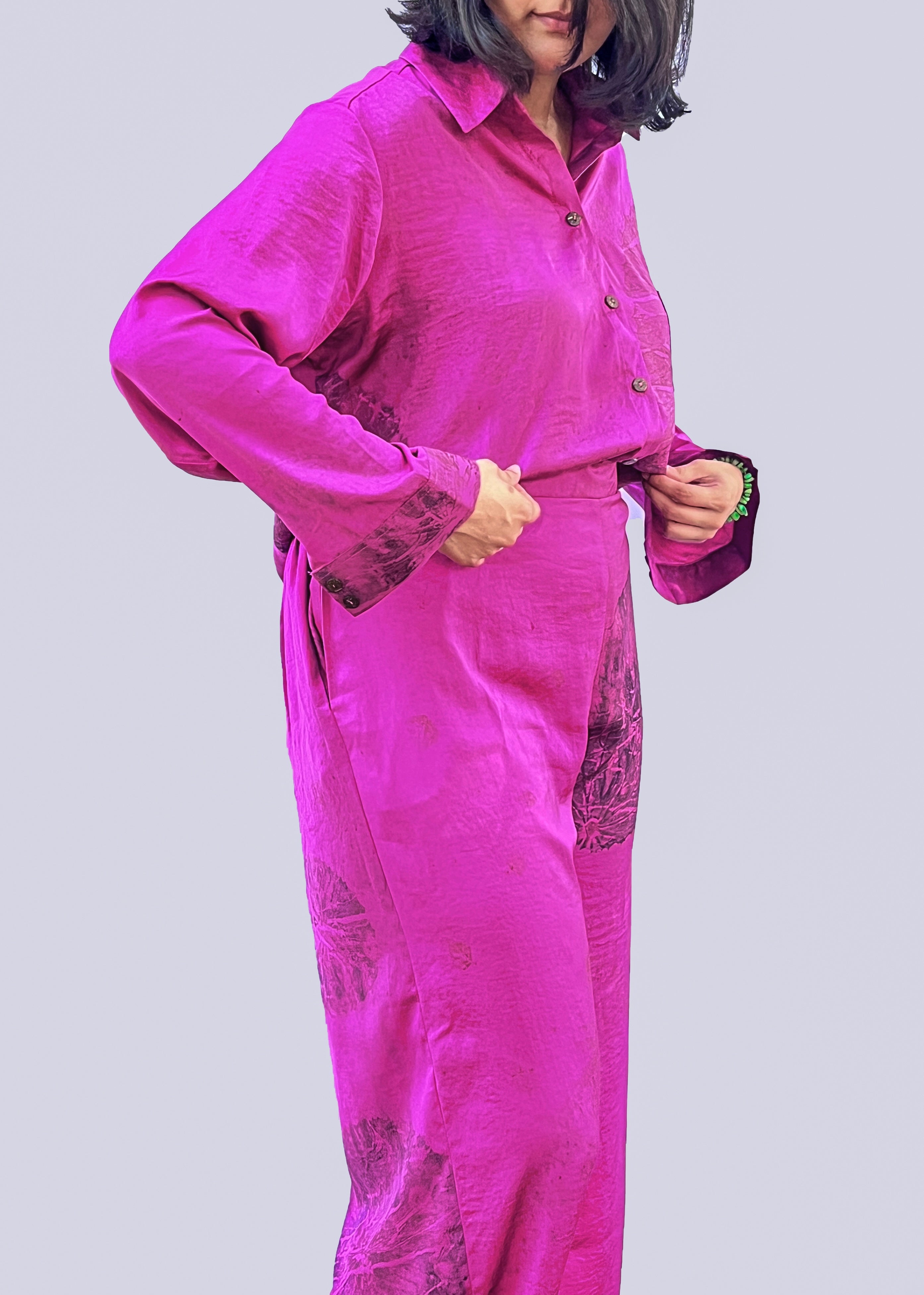 Silken Harmony Co-ord – Imprinted with Hairy Water Lily Leaves