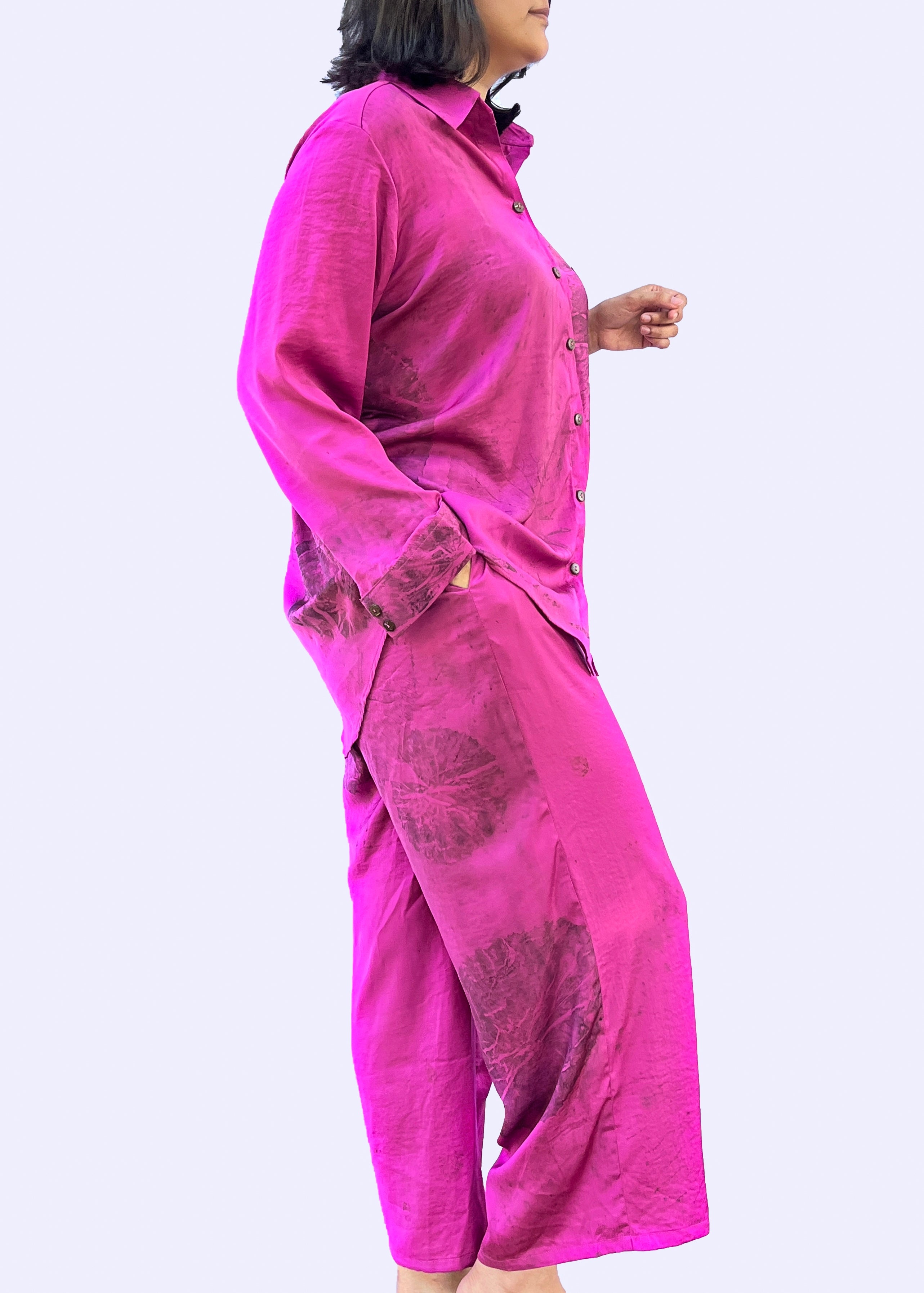 Silken Harmony Co-ord – Imprinted with Hairy Water Lily Leaves