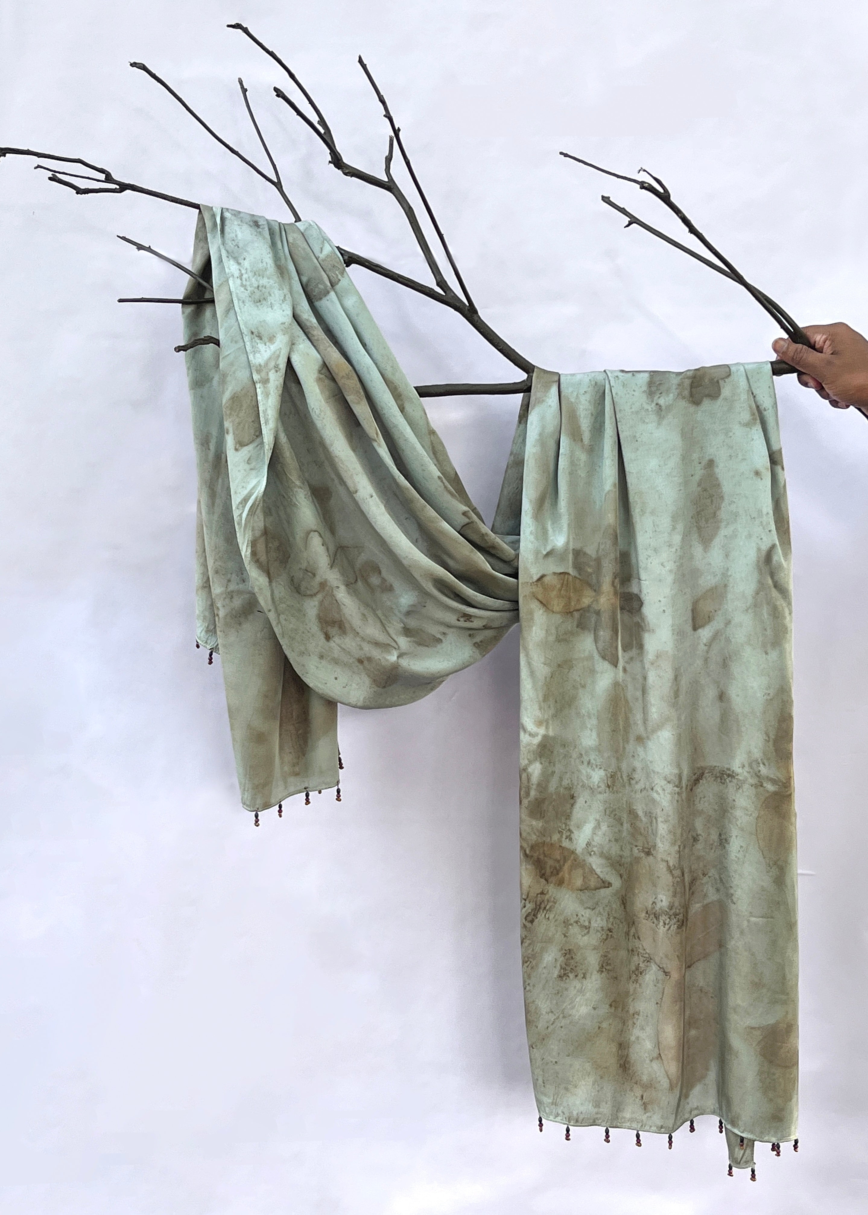 Rangoon Whisper Silk Shawl – Hand-Dyed with Creeper Leaves