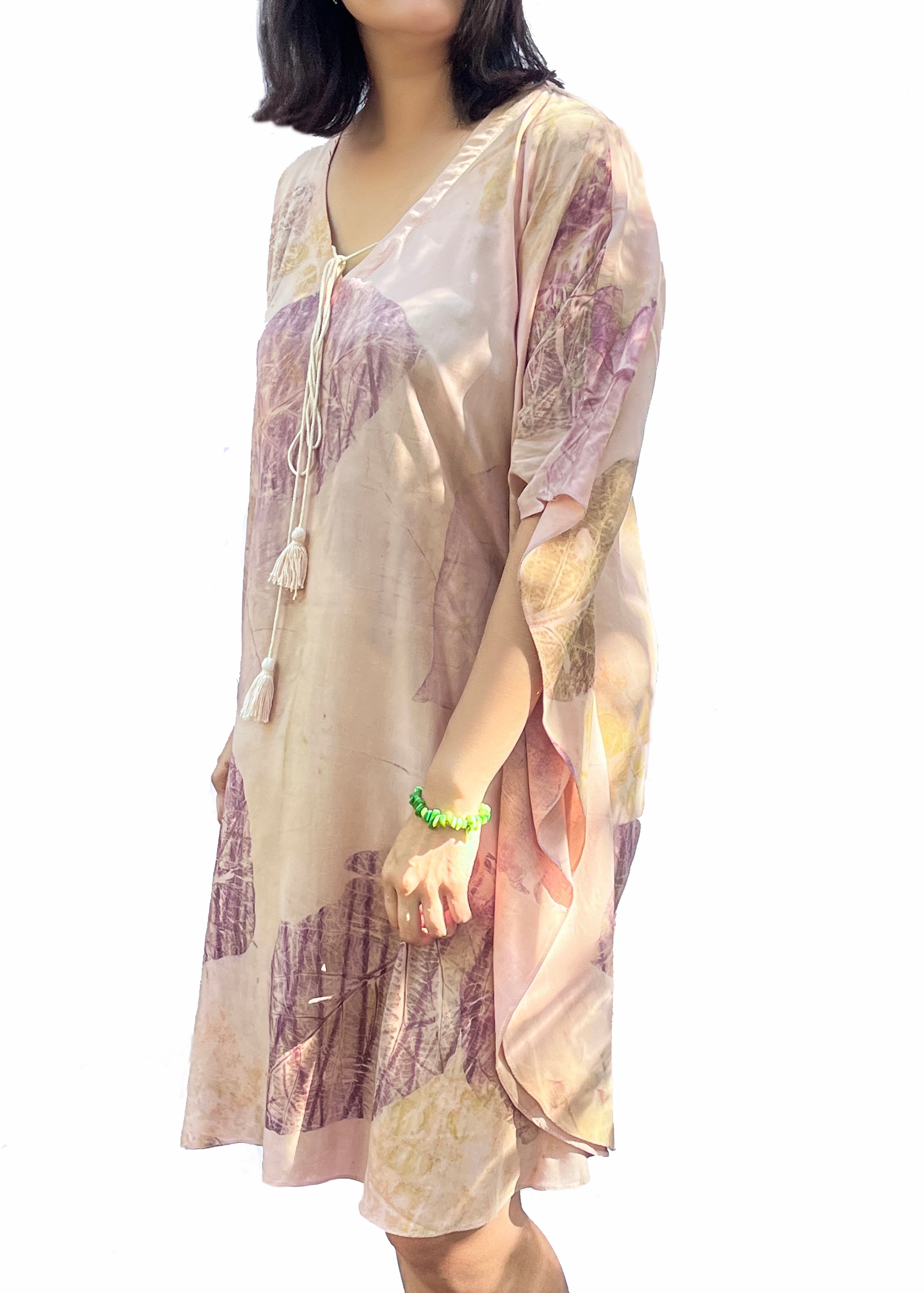 Botanical Cotton Kaftan – Teak Leaf &amp; Stem Impressions