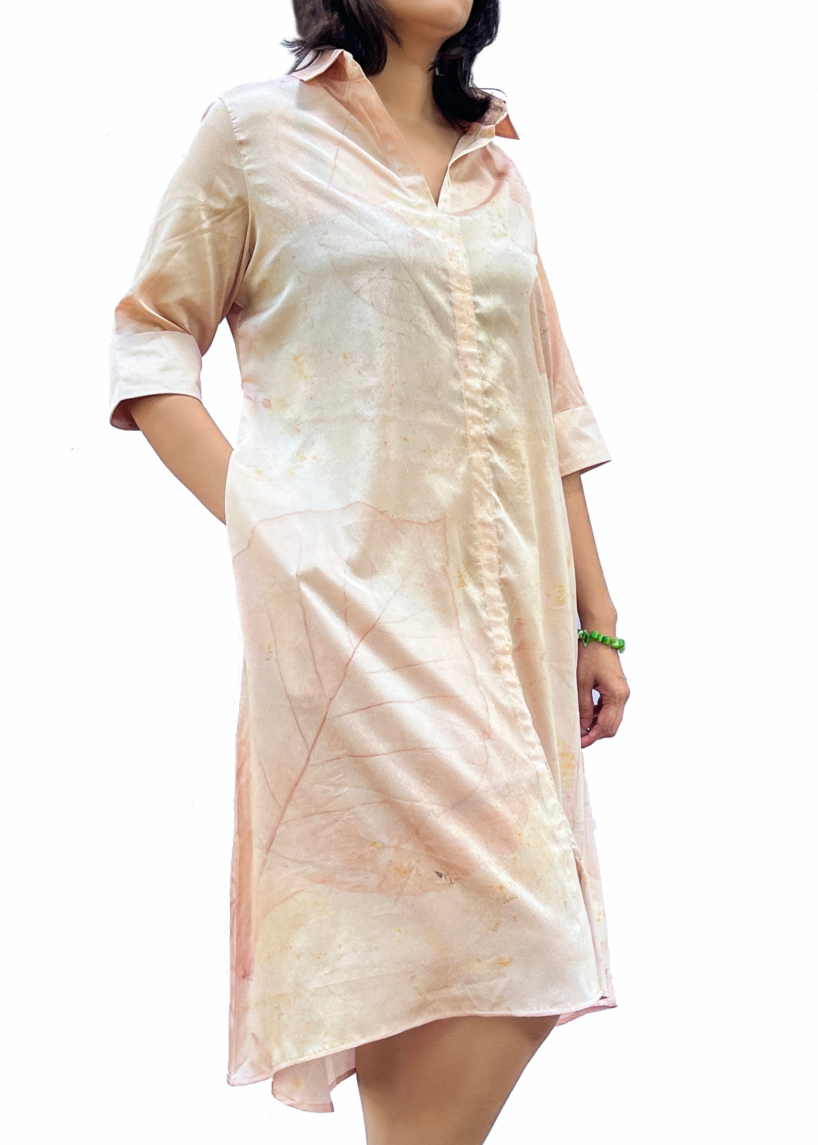 Botanical Silk Dress – Teak &amp; Indian Cork Leaves