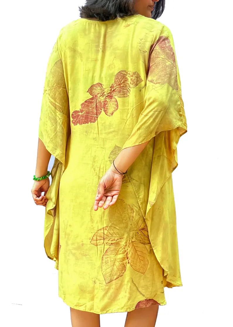 Eco Print Kaftan Dress | Botanical Leaf Tunic, Natural Dye Bohemian Resort Wear - Image 2