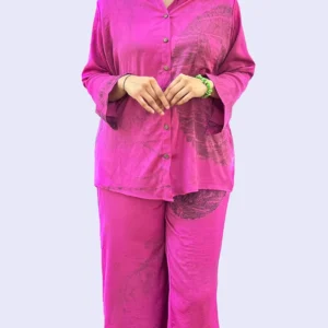 Fuchsia Botanical Eco-Print Co-ord Set | Silky Soft Lounge Wear Outfit