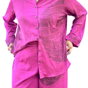 Fuchsia Botanical Eco-Print Co-ord Set | Silky Soft Lounge Wear Outfit