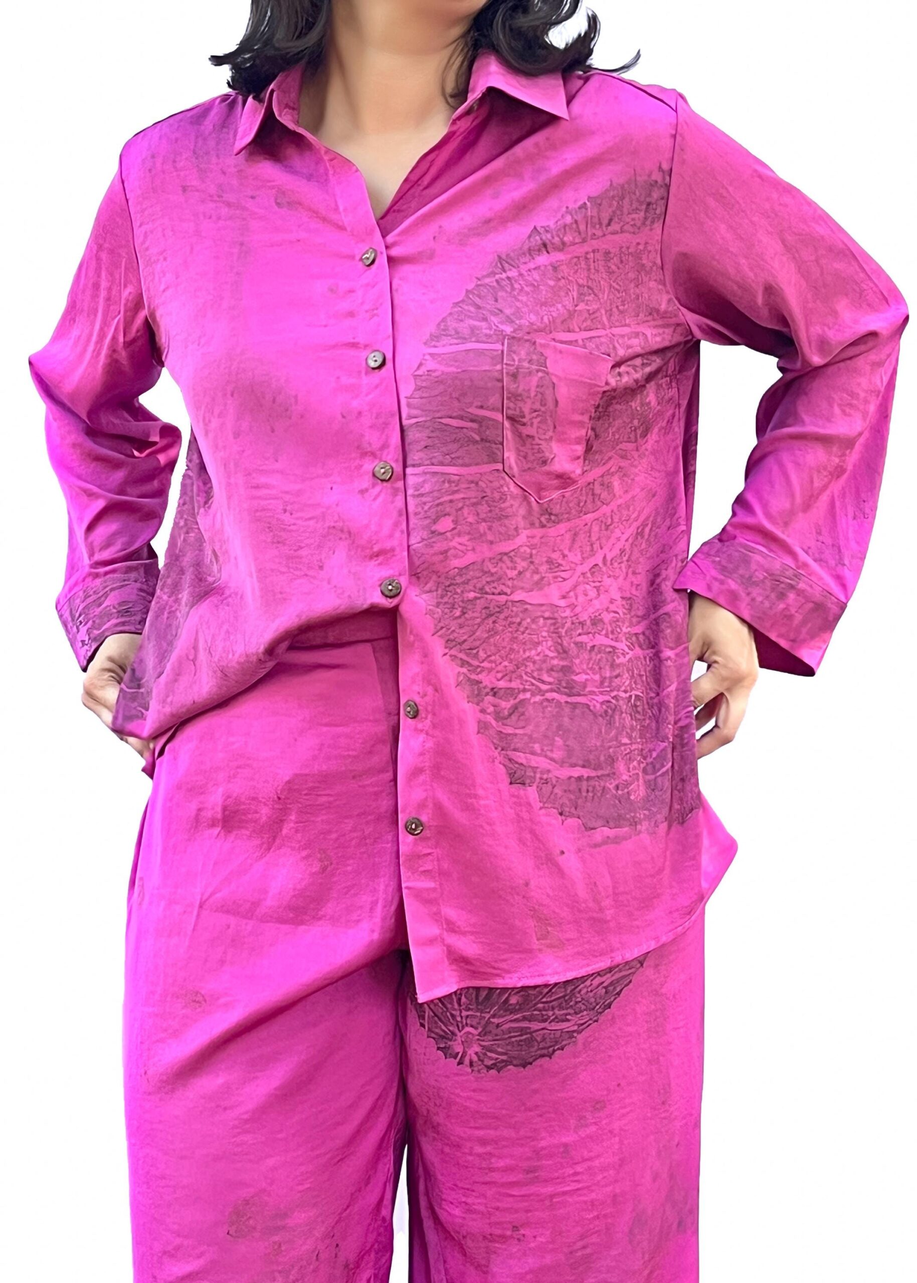 Fuchsia Botanical Eco-Print Co-ord Set | Silky Soft Lounge Wear Outfit