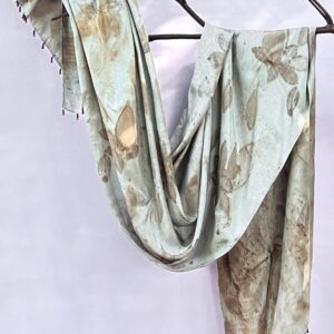 Sage Blue Silk Scarf | Botanical Eco Print Shawl, Natural Dye Wrap