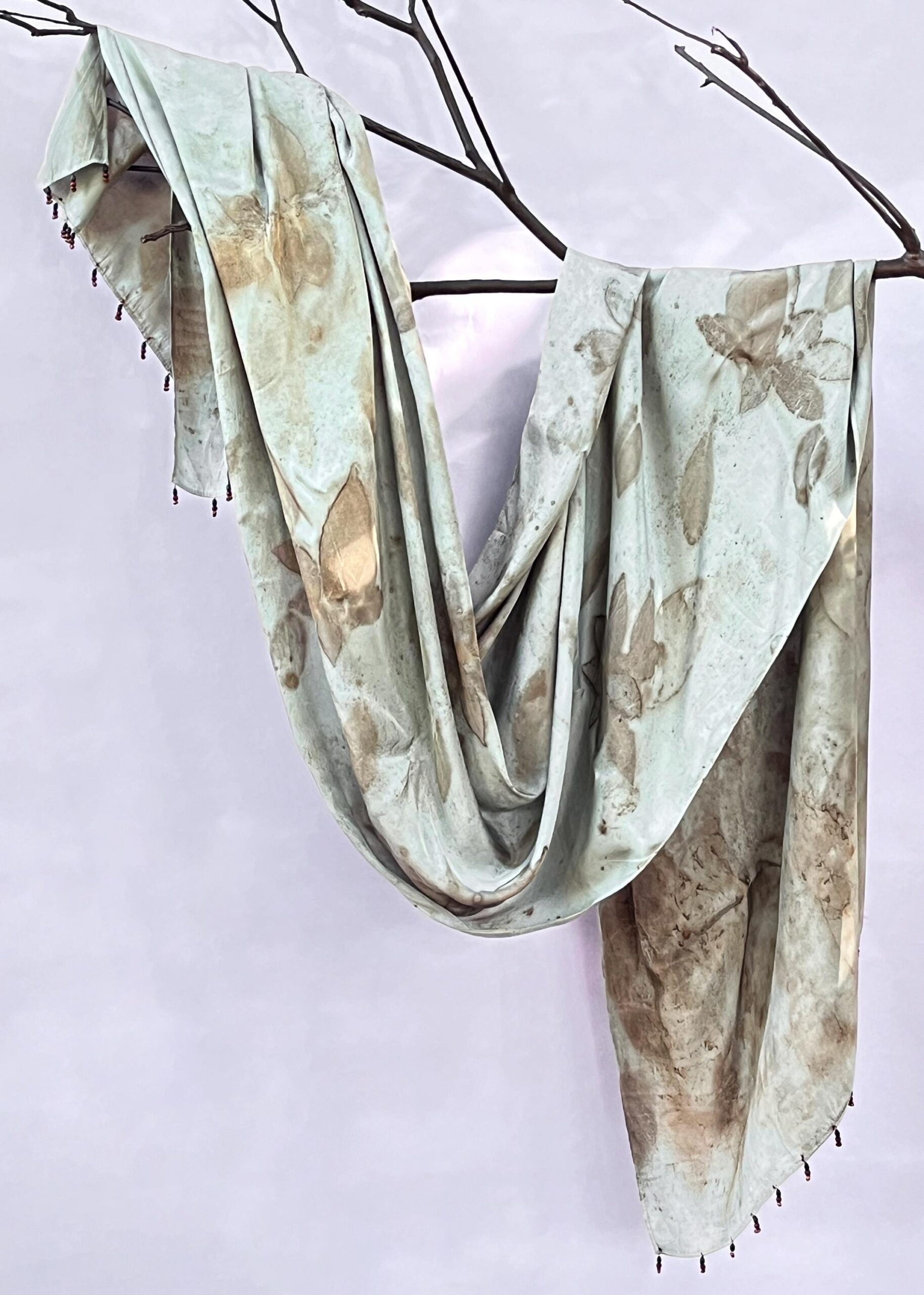 Sage Blue Silk Scarf | Botanical Eco Print Shawl, Natural Dye Wrap