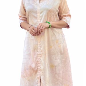 Botanical Leaf Eco Print Midi Shirt Dress | Peach Natural Dye Tunic Summer Clothing