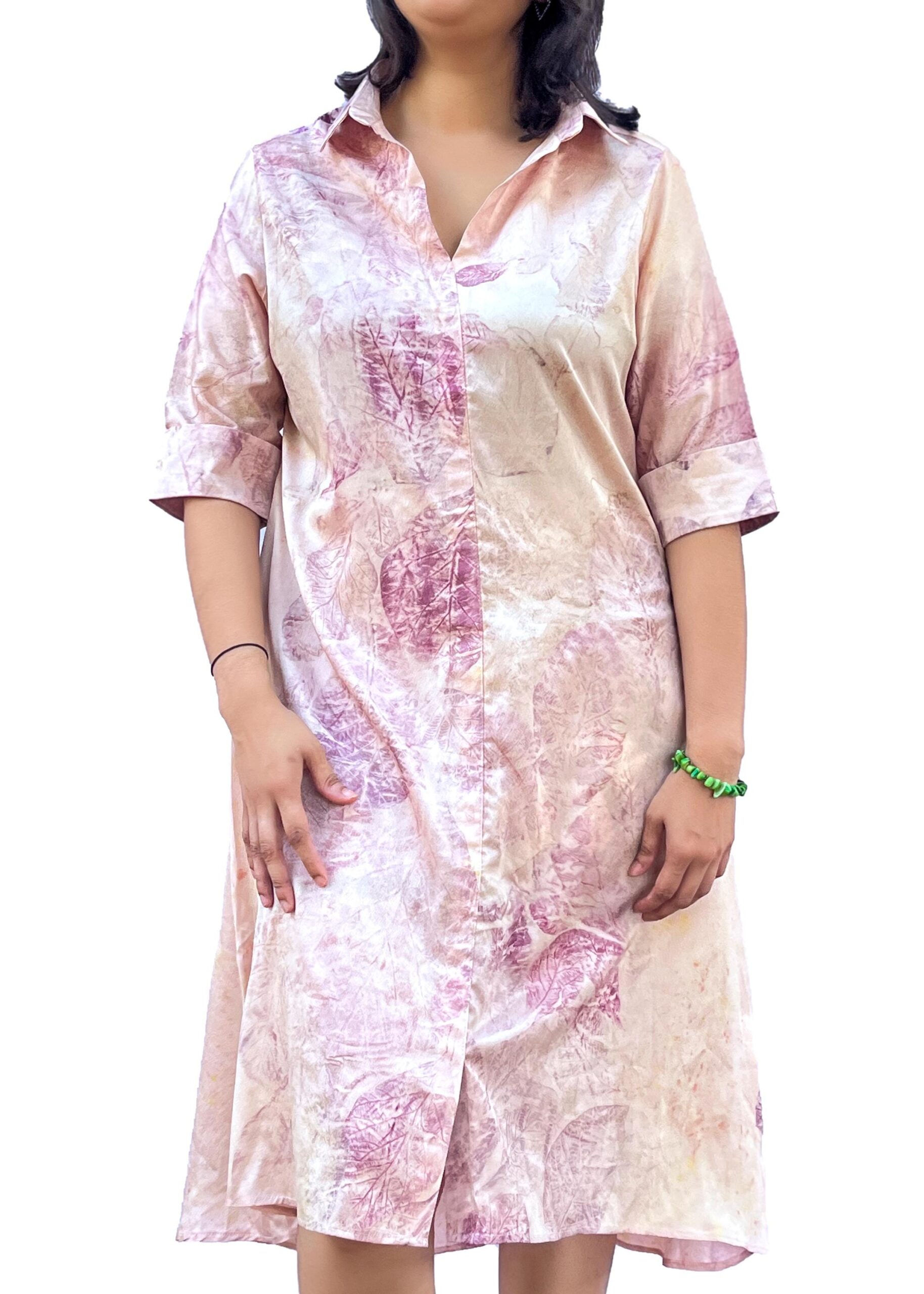 Ecoprint Midi Shirt Dress | Botanical Pink Purple Tie Dye Bohemian Resort Wear
