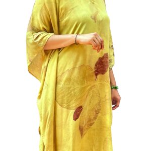 Eco Print Kaftan Dress | Botanical Leaf Tunic, Natural Dye Bohemian Resort Wear