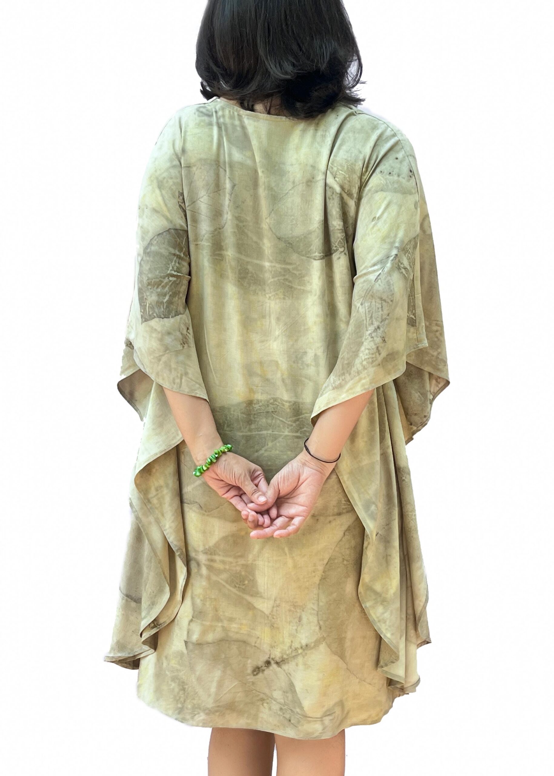 Eco Print Silk Kaftan, Botanical Leaf Dye Maxi Dress, Bohemian Resort Wear - Image 2