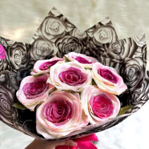 Sparkling Glitter Rose Bouquet | Pink Fuchsia Fabric Flowers, Wedding Decor