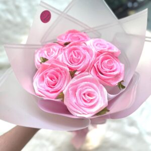 Pink Glitter Rose Ribbon Bouquet, Satin Fabric, Non-Wilting Wedding Decor, Bridesmaid Proposal