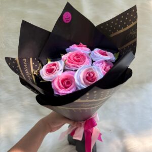 Glitter Ribbon Rose Bouquet | Pink White Fabric Flowers, Everlasting Gift